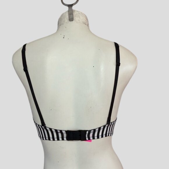 💕2/$35 💕La Senza Hello Sugar 2 Up Cup Plunge Black & White Lace Bra 32C - Picture 2 of 7